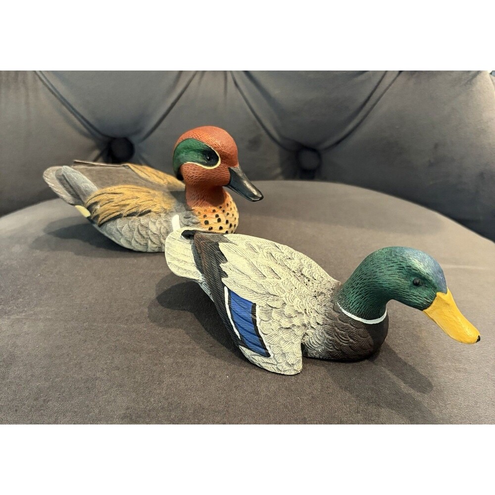 Pair Roger Desjardins Nature's Window Mallard Green Winged Teal Miniature Decoys